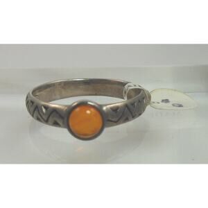 Vintage Oxidized Sterling Silver Amber Band Ring Stack Size 7 Thailand
